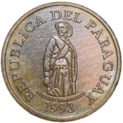 Brass 1 Guarani of Paraguay Country (AD 1993) with Tobacco Plant Scarce