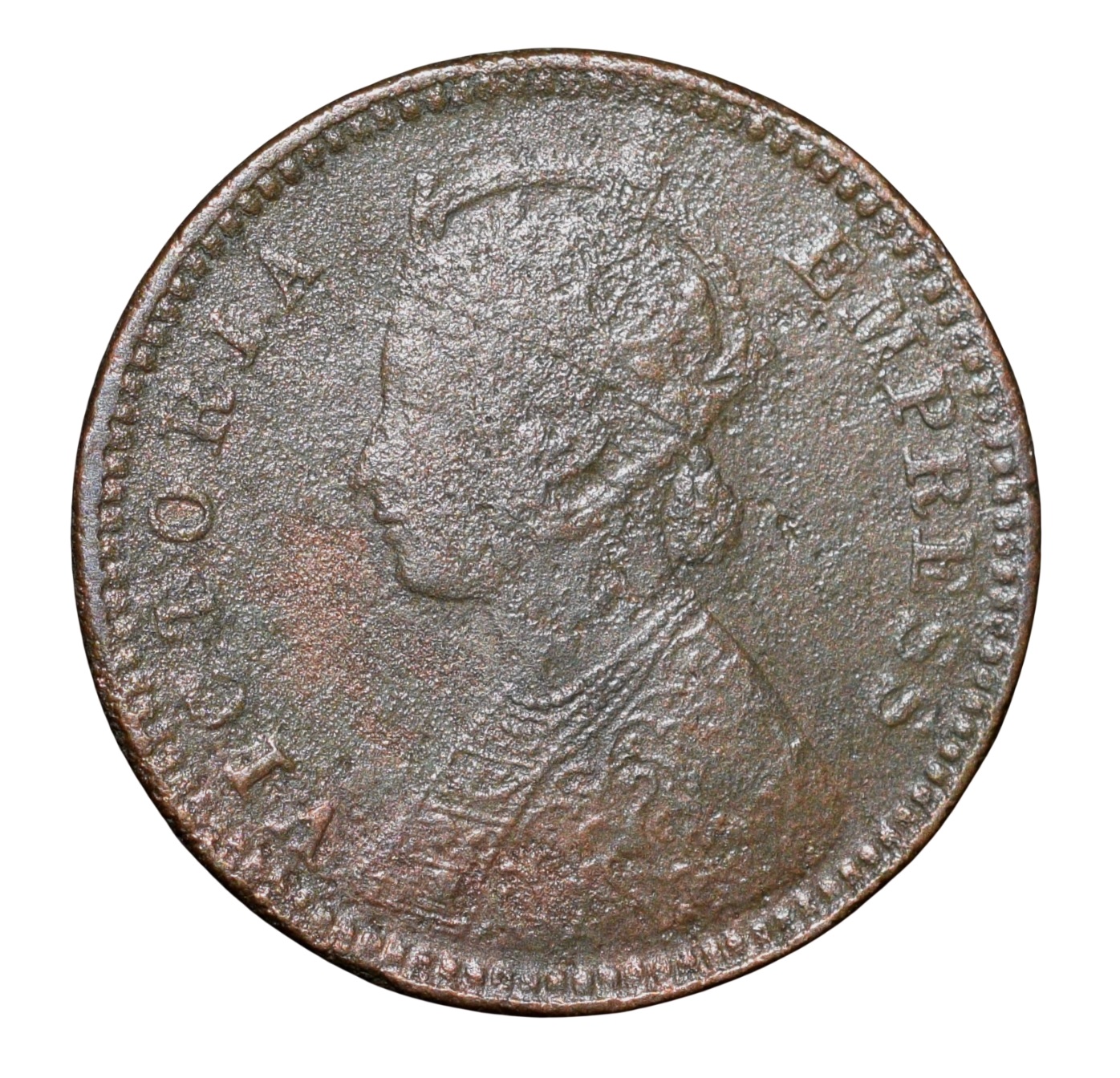 Copper 1/12 Anna of Victoria Empress (AD 1878) of Calcutta Mint Bust Type B Inverted 'V'