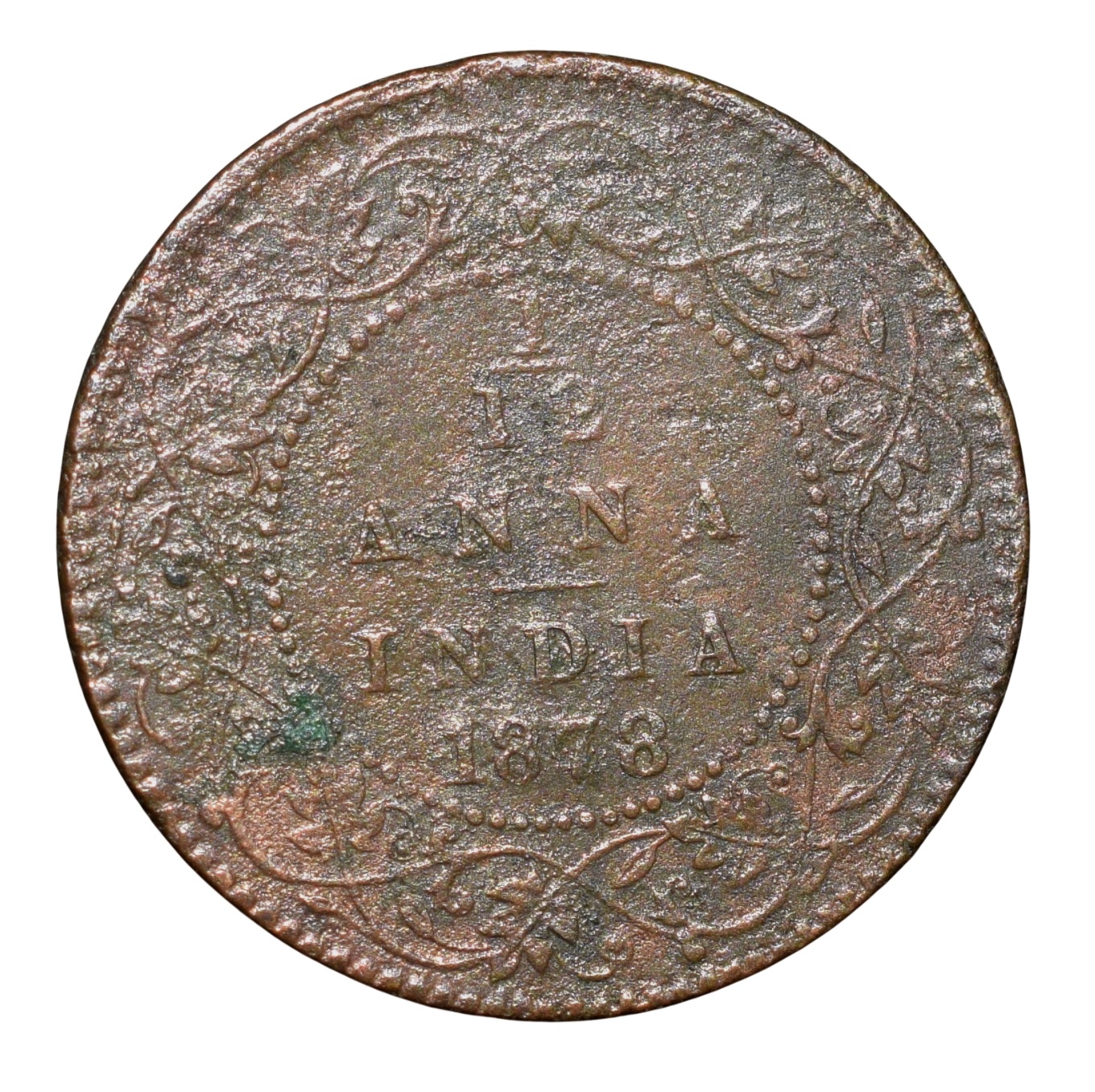 Copper 1/12 Anna of Victoria Empress (AD 1878) of Calcutta Mint Bust Type B Inverted 'V' - Image 2