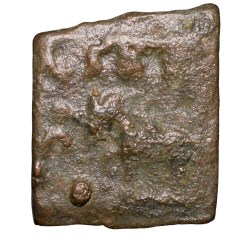 Cast Copper Coin of City-State - Sukatimati(2nd Cen. BC) Horse walking left, Brahmi legend/Elephant, Ujjaini, Triangular Headed
