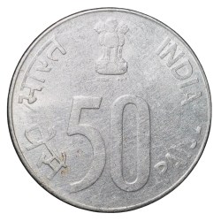 Alternative view of Stainless Steel 50 Paise of Republic India (AD 2003) of Bombay Mint Rare Date