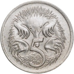 Nickel 5 Cents of Elizabeth II (AD 1967) from Australia with An Echidna (Ant Eater)