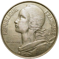 Brass 10 Centimes of France ( AD 1997) with Marianne face left