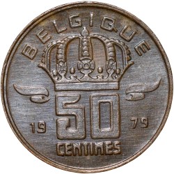 Alternative view of Bronze 50 Centimes of Belgium Country (AD 1979) with A Miner
