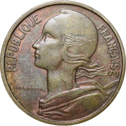 Brass 10 Centimes of France ( AD 1967) with Marianne face left