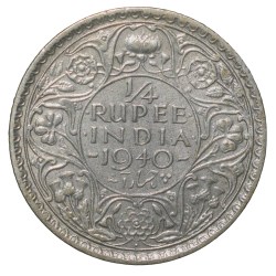 Alternative view of Silver(50%) 1/4 Rupee of George VI (AD 1940) of Bombay Mint, Head II Scarce