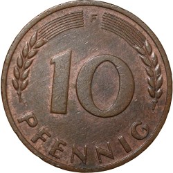 Alternative view of Old Brass 10 Pfennig of Germany (AD 1950) with Oak Sapling