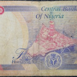 Alternative view of 500 Naira of Nigeria Country (AD 2014) with Dr. Nnamdi Azikiwe (1904-1996) - First President/Offshore oil rig platform
