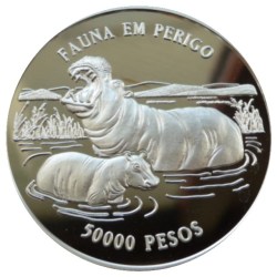 Reproduction Coin - Guinea-Bissau 50 000 Pesos 1996 Hippopotamus-Female and calf Commemorative UNC Rare Silver Plated Coin