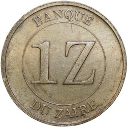 Alternative view of Brass 1 Zaire of Congo Country (AD 1987) with Portrait of Mobutu Sese Seko