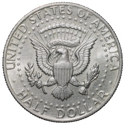 Alternative view of Copper-Nickel 1/2 Dollar of USA (AD 1974) with Portrait of John F. Kennedy