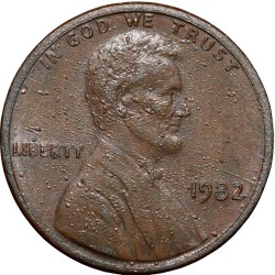 Bronze 1 Cent of USA (AD 1982) with Abraham Lincoln