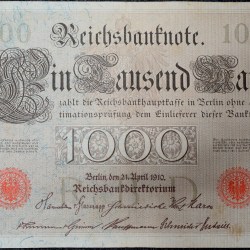 Alternative view of 1000 Mark of Germany Country (AD 1910) Old Currency Note from World War I