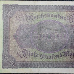 Alternative view of Large Old 50000 Mark of Germany (AD 1922) with Portrait of Burgermaster Brauweiler