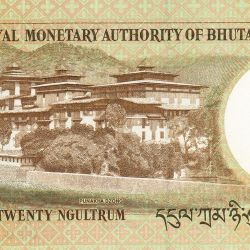 Alternative view of 20 Ngultrum Of Bhutan Country (AD 2013) with Portrait of Jigme Khesar Namgyel Wangchuck/Punakha Dzong