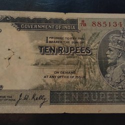 Reserve Bank of India British India rare George V Denomination 10 ₹ Governor J.W.KELLY Condition as per image