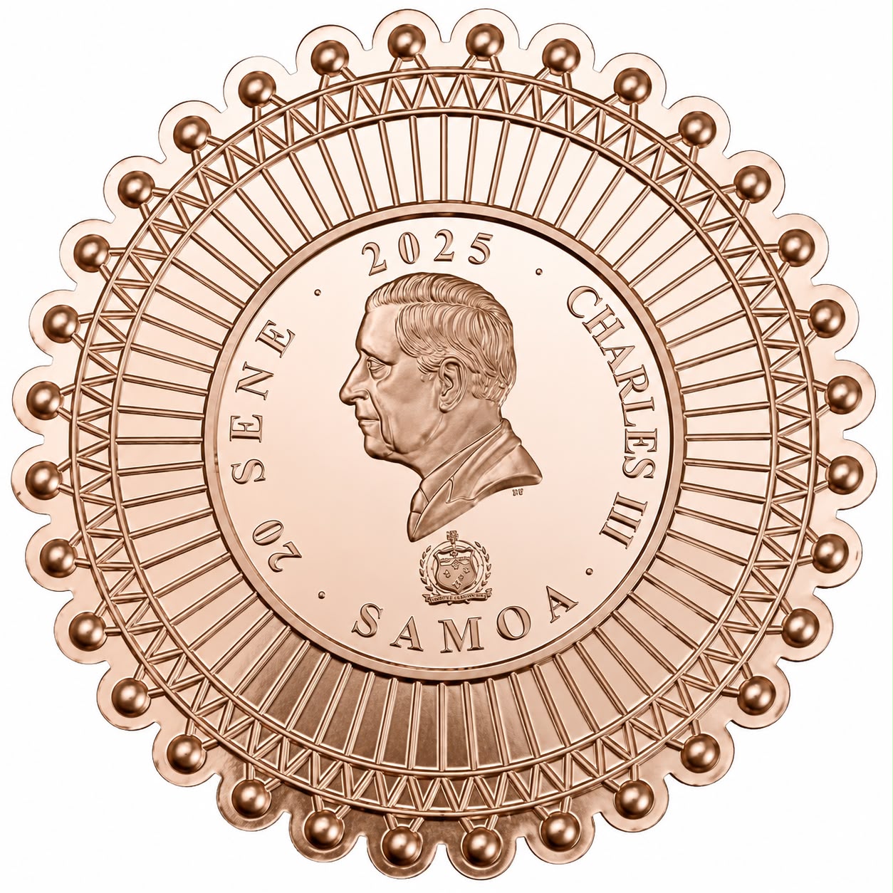 Extremely Rare Coin 20 SENE CHARLES III 2025 Year SAMOA LONDON Copper Proof Coin