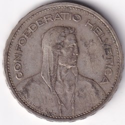 Alternative view of 5 Francs 1933 Switzerland Silver 15 Grams Coin Rare