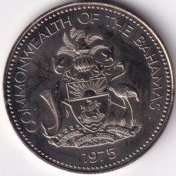 Commonwealth of The Bahamas 1975 Five Dollars Copper Nickel 45 mm Unc Coin Rare