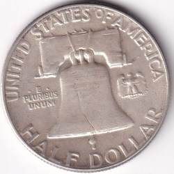 Alternative view of USA Half Dollar 1952 Silver Benjamin Franklin 12.5 Grams Weight Rare