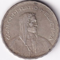 Alternative view of 5 Francs 1935 Switzerland Silver 15 Grams Coin Rare