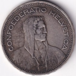 Alternative view of 5 Francs 1953 Switzerland Silver 15 Grams Coin Rare