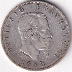 5 Lire Italy 1873 Crown Size Silver 25 Grams Coin Rare