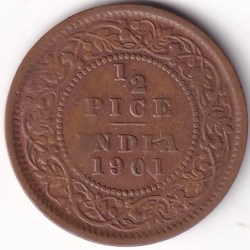 British India Victoria 1/2 Pice 1901 Rare Coin