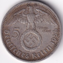 Swastik Symbol 5 Marks Germany 1936 Silver 13.8 Grams Weight Rare #1
