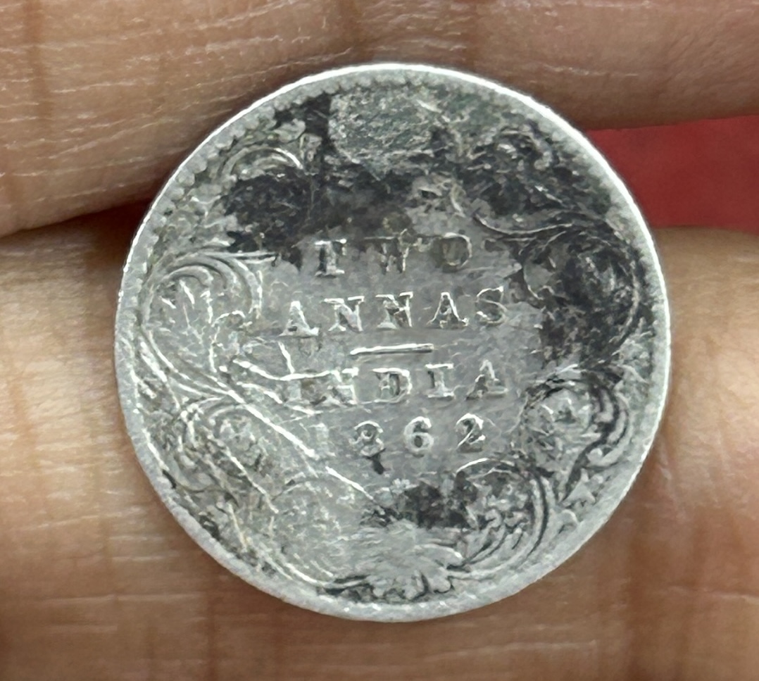 British-India Two Annas 1862 (Victoria) Rare Silver Coin#K-187