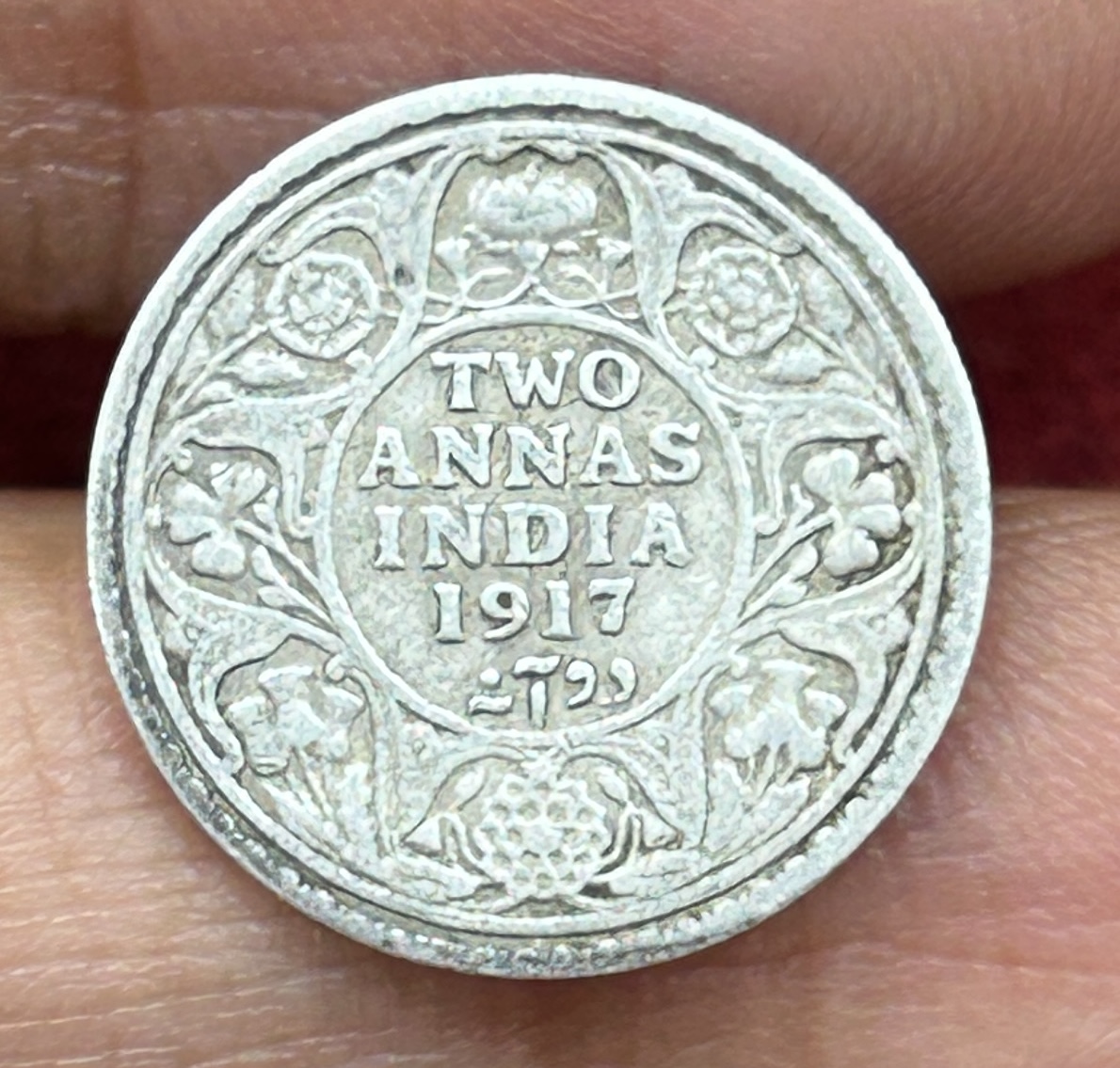 British-India Two Annas 1917 (George V) Rare Silver Coin#K-192