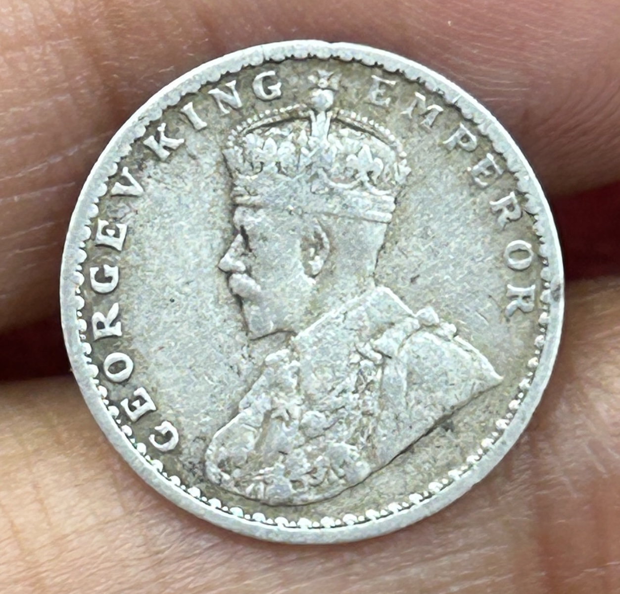 British-India Two Annas 1917 (George V) Rare Silver Coin#K-192