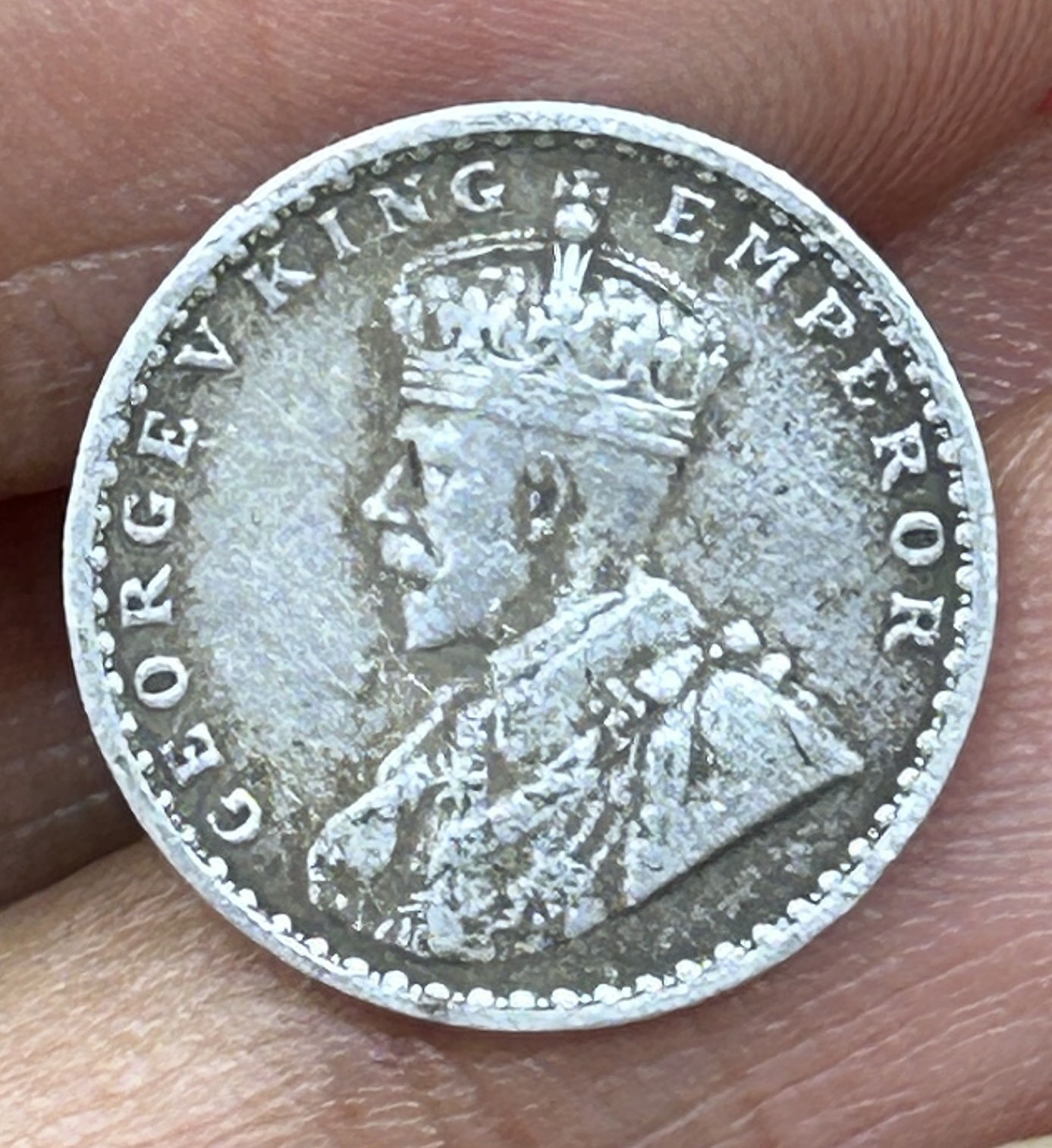 British-India Two Annas 1917 (George V) Rare Silver Coin#K-197