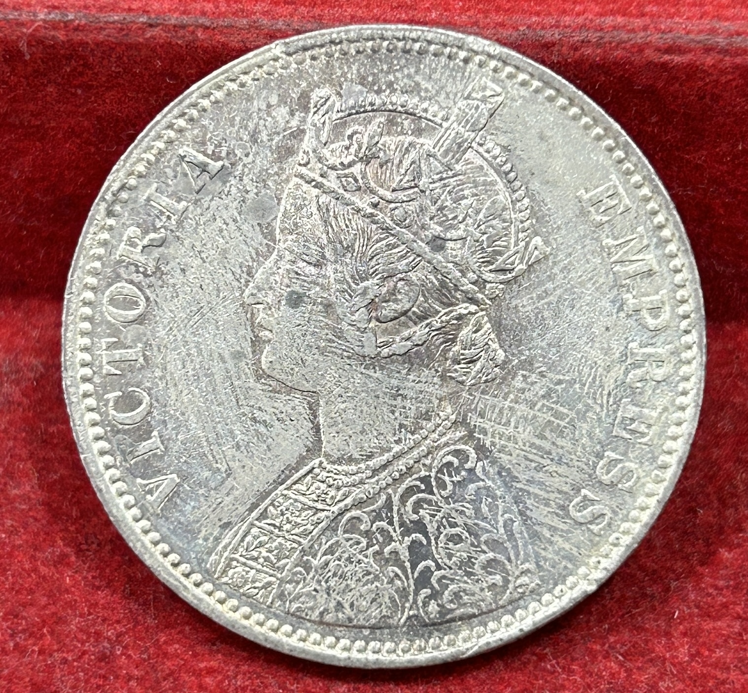 India - British 1 Rupee 1877 - Victoria Rare Silver UNC Coin #C-72