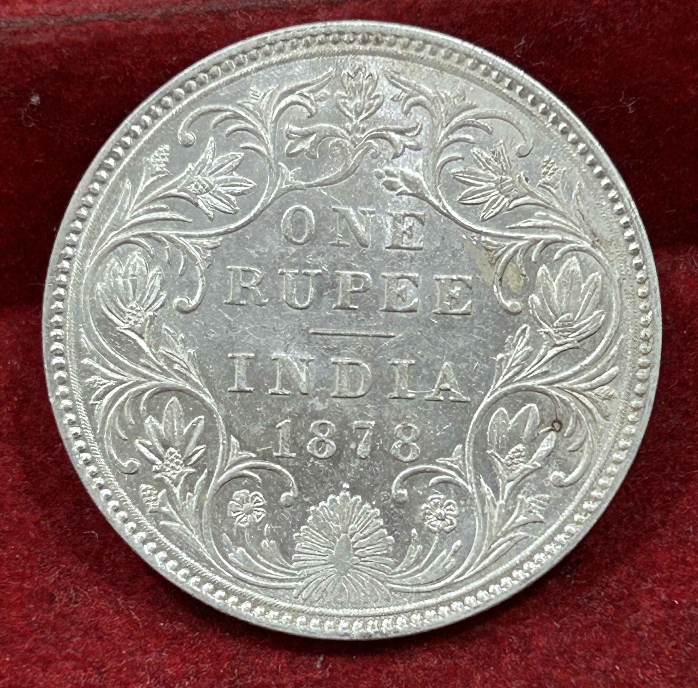 India - British 1 Rupee 1878 - Victoria Rare Silver UNC Coin #C-76