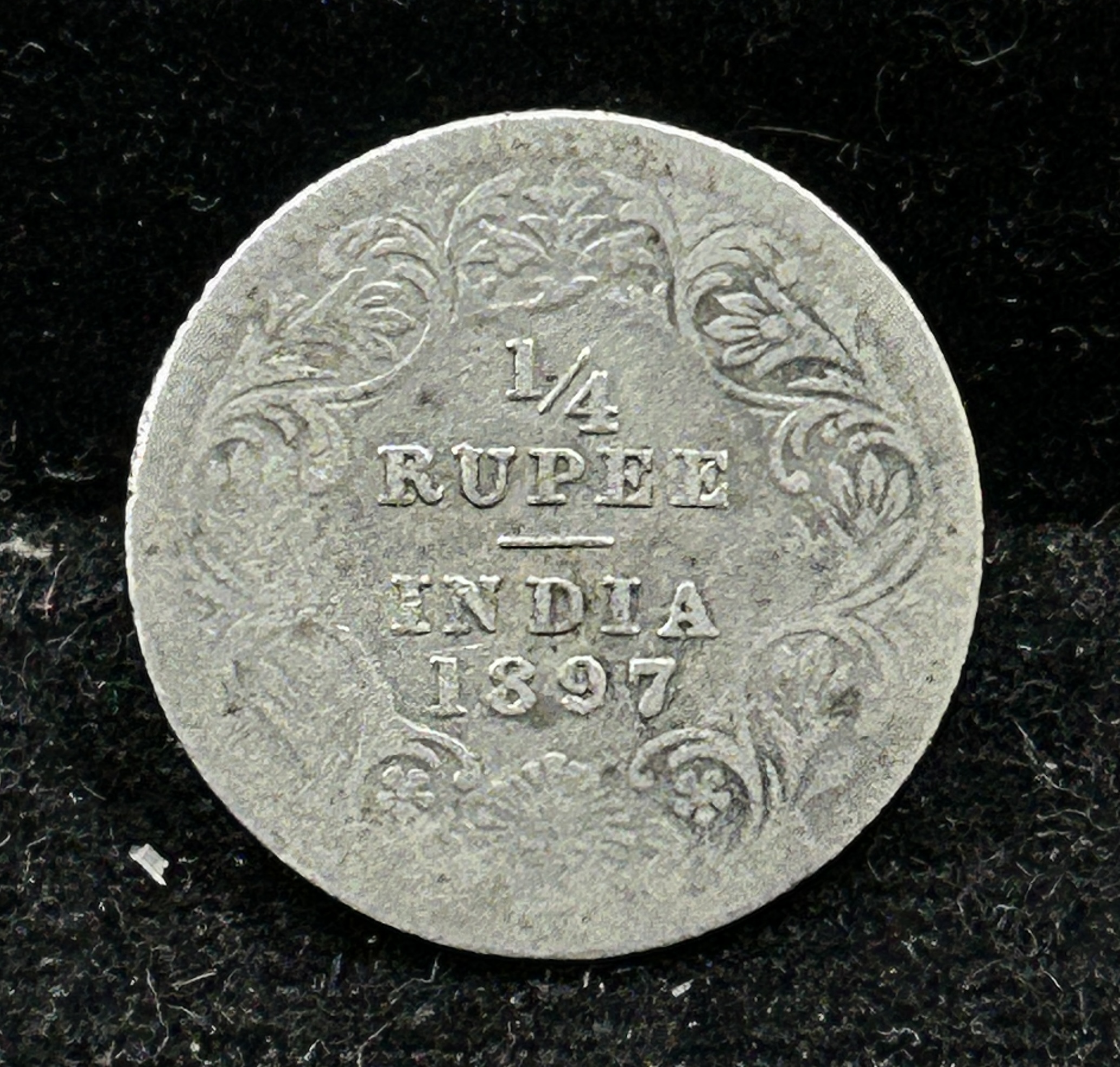 India - British ΒΌ Rupee 1897 - Victoria Rare ( Silver ) Coin #S-44
