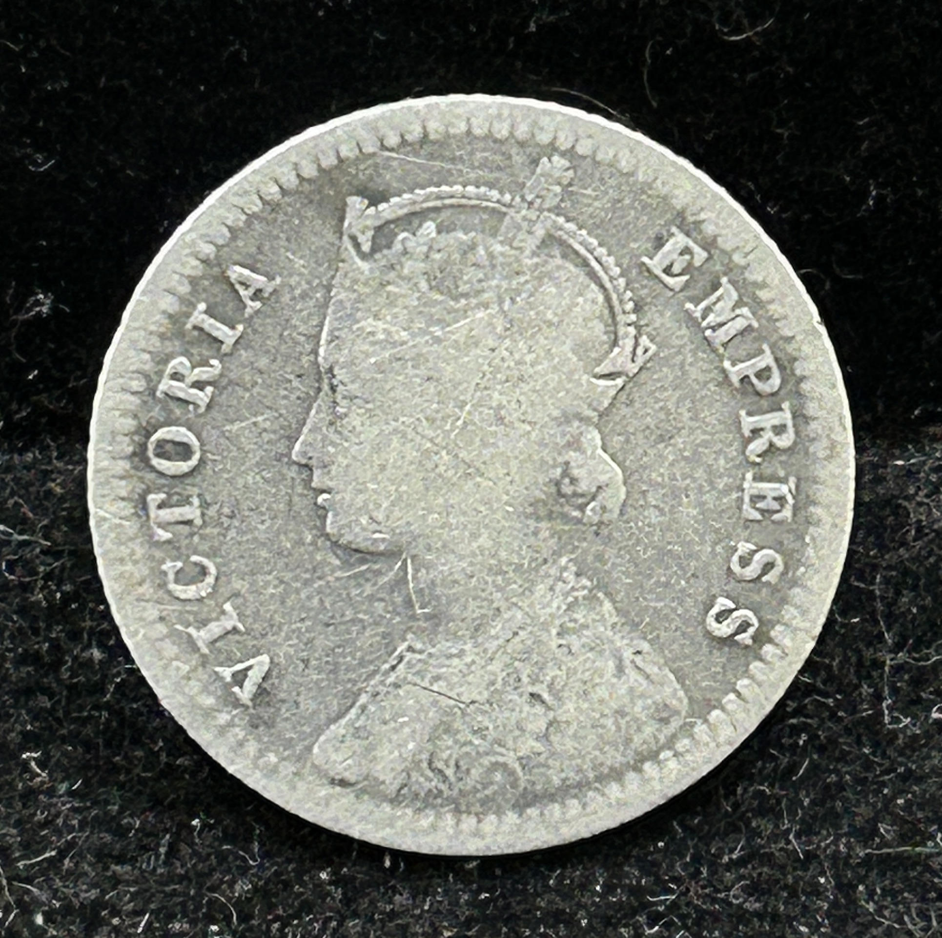 India - British ΒΌ Rupee 1897 - Victoria Rare ( Silver ) Coin #S-44