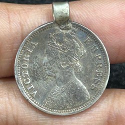 Alternative view of India - British ¼ Rupee 1877 - Victoria Rare ( Silver ) Coin with HOOK #S-46