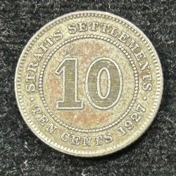 British -Malaysia 10 Cents - George V 1927 Rare Silver Coin#S-51