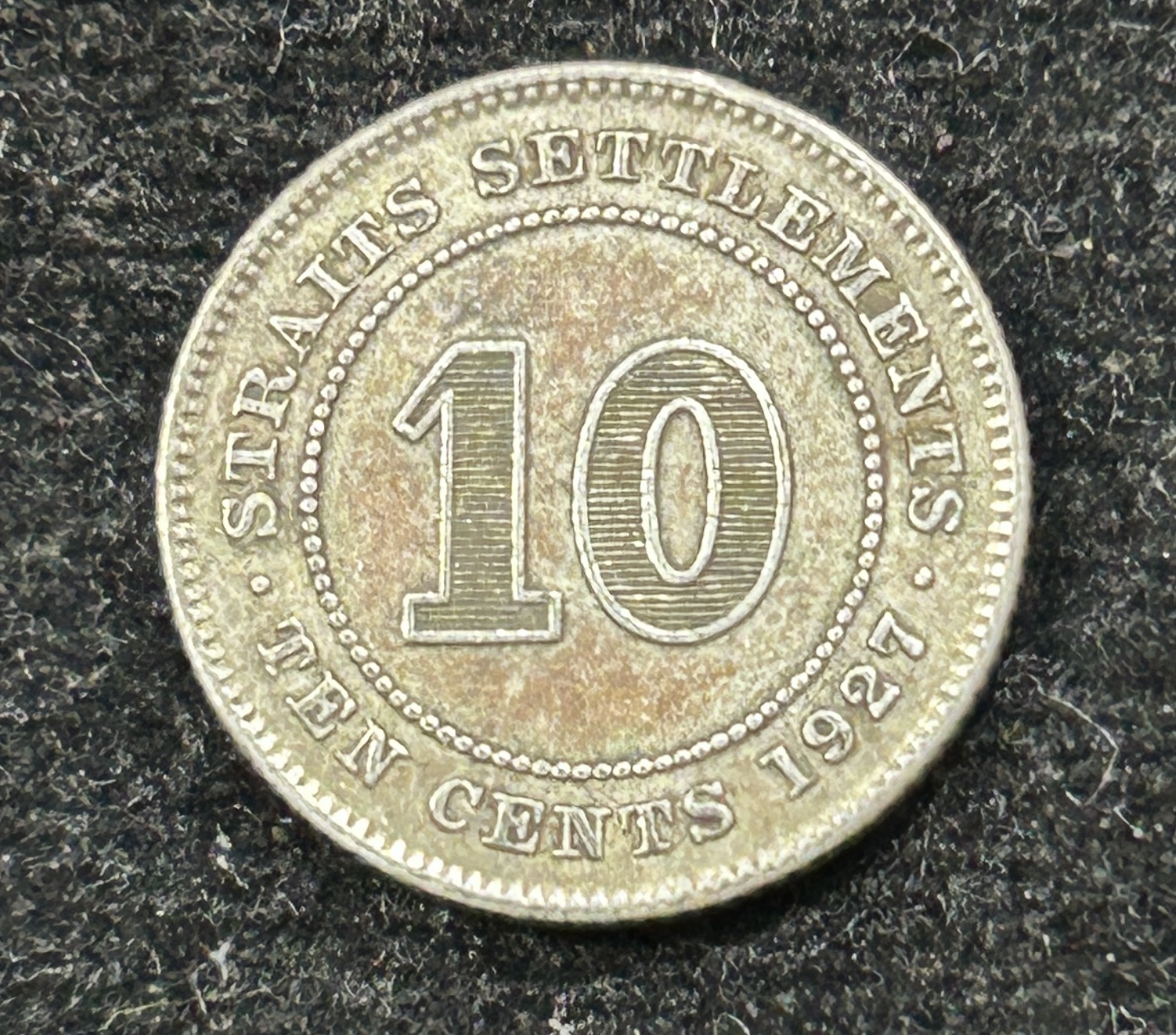 British -Malaysia 10 Cents - George V 1927 Rare Silver Coin#S-51