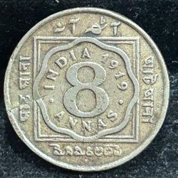 India - British 8 Annas 1919 - George V Rare Coin # C-84