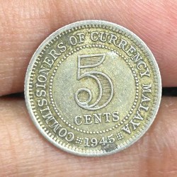 British Malaysia › Malaya 5 Cents 1945 - George VI Rare SILVER Coin #S-64