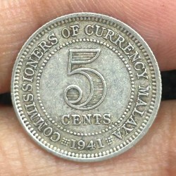 British Malaysia › Malaya 5 Cents 1941 - George VI Rare SILVER Coin #S-67