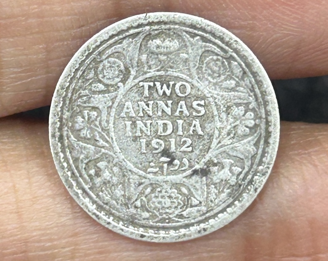 British-India Two Annas 1912 (George V) Rare Silver Coin#S-75
