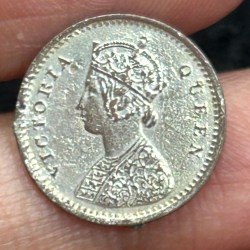Alternative view of British- India 2 Annas - Victoria (1862) Rare Silver Coin#S-100