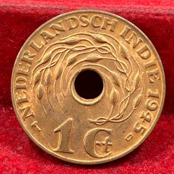 Alternative view of Indonesia › Netherlands East Indies 1 Cent 1945 Rare AU Condition Coin #C-114