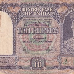 BRITISH-INDIA GEROGE VI 10 RUPEES FAFDA GOVERNOR C.D.DESHMUKH RARE NOTE