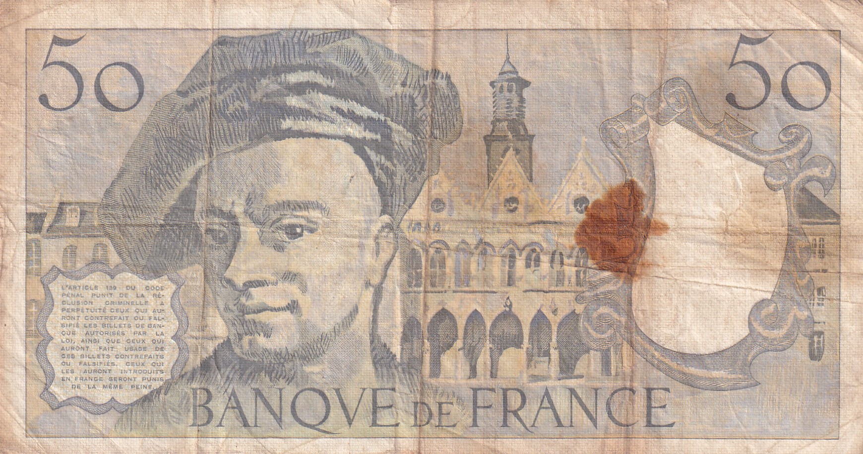 France 50 Francs Quentin de la Tour, lowest Price Rare Note ( buyer will receive same as per image) #B2