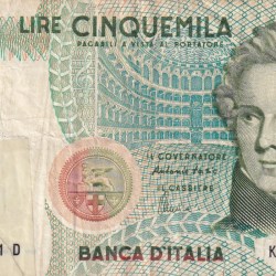 Italy 5000 Lire Bellini (Low Condition Damage Note) #B2