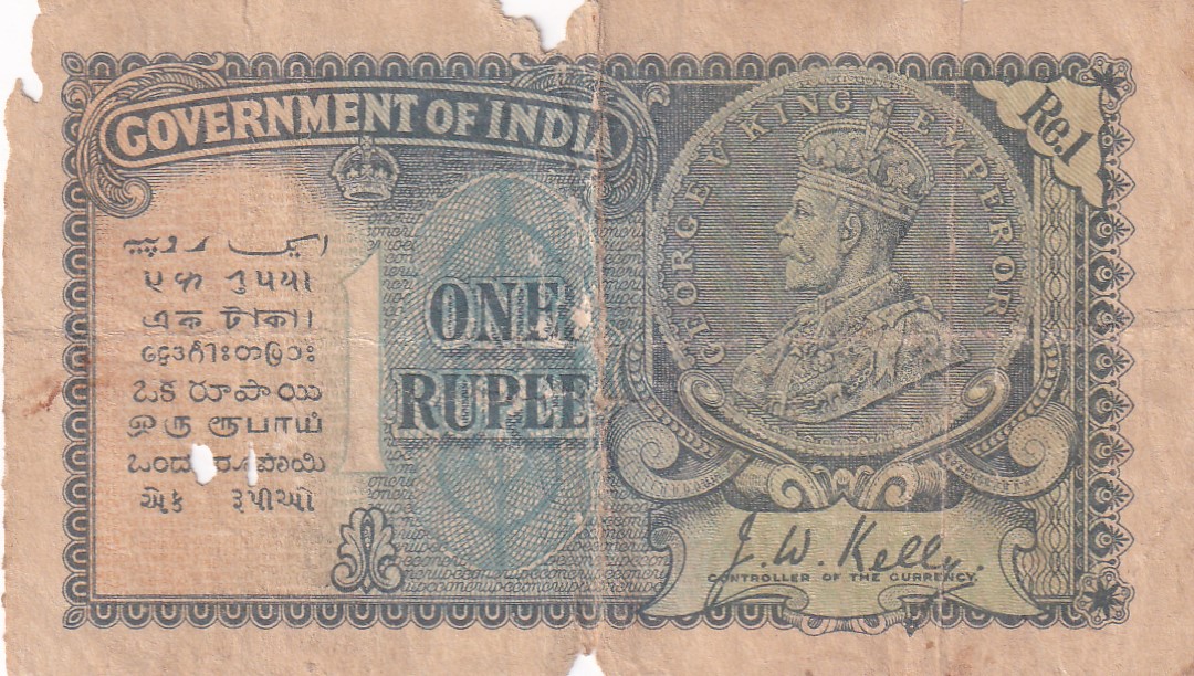 BRITISH-INDIA 1 RUPEES 1935 GEORGE V GOVERNOR J. W. Kelly RARE NOTE (CONDIITON AS PER IMAGE)